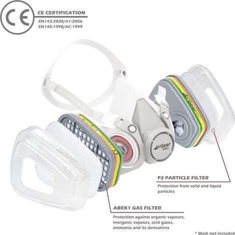 Filtro F-500 ABEK1-P2 per respiratori riutilizzabili G-500/M-500/G-750, antipolvere, a tenuta di gas per lavori chimici, industriali, di verniciatura, fai da te e di molatura. (1/5)
