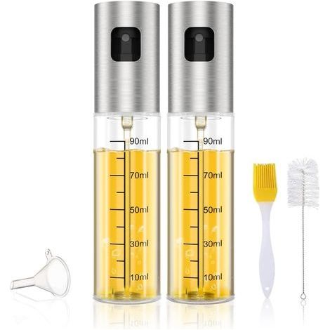 Vaporisateur d'Huile et de Vinaigre, 2PCS Pulvérisateur d'Huile 100ml, Spray d'Huile Vinaigre avec 1 Brosse à nettoyer+ 1 Entonnoir+ 1 Brosse à Barbecue, Vaporisateur Huile pour Cuisine/Cuisson/BBQ/Sa (1/5)