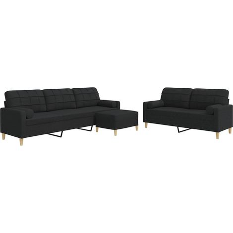 Maison Exclusive - Set Divani 3 pz con Poggiapiedi e Cuscini Nero in Tessuto