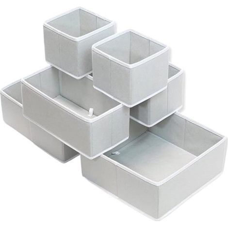 Ensemble de rangement pliable pour vêtements - 12 pièces - Organisateur pour lingerie, soutiens-gorge, sous-vêtements et chaussettes - Solution de rangement avec tiroirs - Gris (1/5)