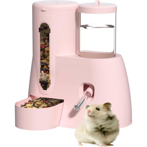 Distributeur Automatique Eau Et Nourriture - 125 ml Eau + 300 ml Nourriture - Pour Hamster Furet Hérisson Souris - 1 Pièce (1/5)