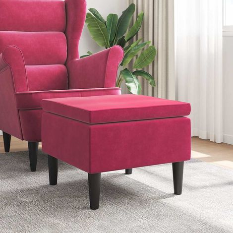vidaXL Taburete con patas de madera terciopelo rojo tinto (1/5)