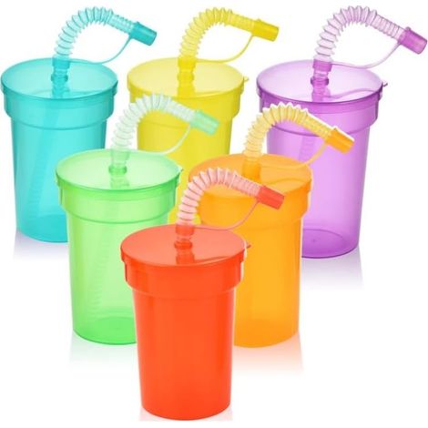 Set mit 6 wiederverwendbaren Neonbechern mit Deckel, Becherset mit Deckel, für Eiskaffee, Kaltgetränke, Smoothies und Säfte (380 ml) (1/5)