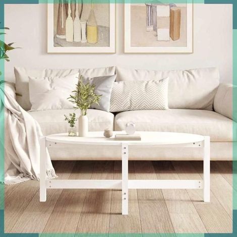 822318 Table basse Blanc 118x63x45 cm Bois massif de pin (1/5)