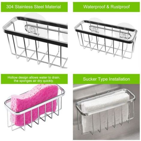 Porte éponge cuisine - Acier inoxydable 304 Égouttoir étanche - Cuisine salle de bain - 145 × 62 × 55 mm (1/5)