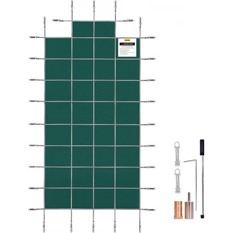 VEVOR Pool Safety Cover Fits 18x36ft Rectangle Inground Pools, Safety Pool Cover with 4x10ft Center End Step, Mesh Solid Pool Cover with Drainage Holes for Swimming Pool, Winter Safety Cover, Green (1/5)