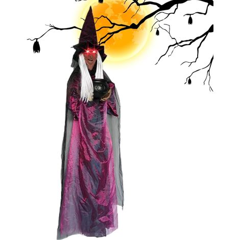 Halloween Hexen im Freien Schreiende Hexerei mit leuchtenden