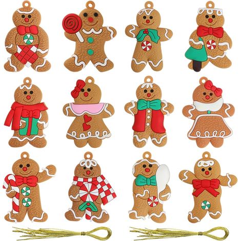 12 Pieces Gingerbread Man Christmas Decorations Hanging Ornaments Pendants for Holiday Garden Balcony Door Wreaths Window Cute Decor, 50  70mm