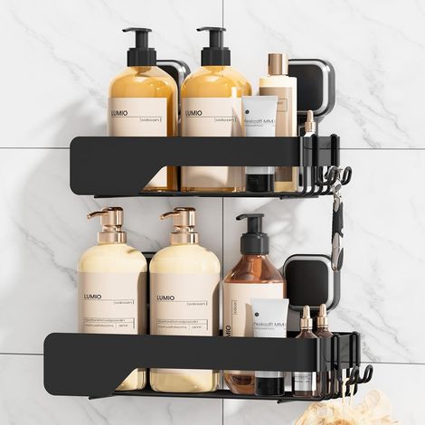 Etagere Douche Ventouse sans Perçage Porte Savon Douche,2 Pack Noir (1/5)