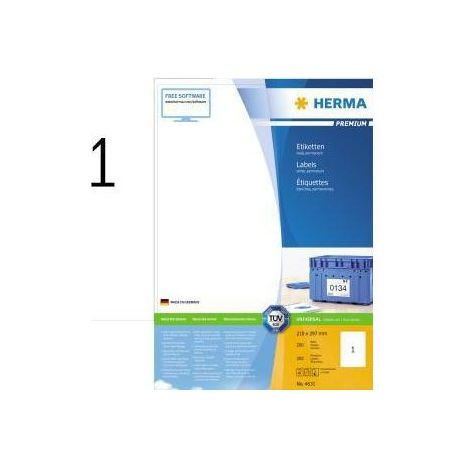 Universaletikett PREMIUM 210 x 297 mm (B x H) nicht wieder ablösbar Papier weiß 200 Etik./Pack. (1/4)