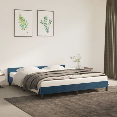 Lit adulte, Cadre de lit avec tête de lit, Structure de lit Bleu foncé 180x200 cm Velours CDE66919 (1/5)