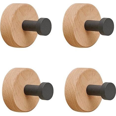 CCYKXA Pack of 4 wooden wall hooks, self-adhesive coat hooks, waterproof wooden hooks, no drilling required, for clothes, towels, hats, keys, dresses, bathroom, bedroom decor, C (1/5)