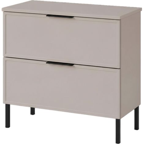 Mobile Bagno a Terra sotto Lavabo con Piano, 2 Cassetti con Chiusura Ammortizzata, Frontale Rigato MDF 18 mm, Cashmere + Piano Cashmere, Maniglie in Plastica, Piedini Neri, 60 x 46 x 73,6 cm (1/5)