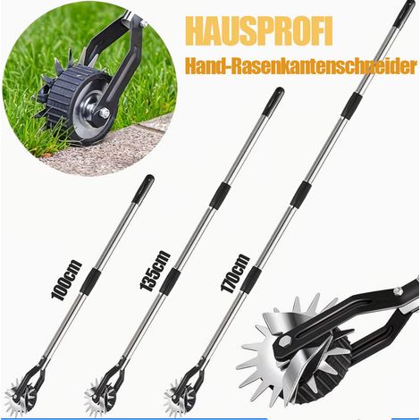 HAUSPROFI Rasenkantenschneider mit Rädern— Verstellbarer Rasenkantenroller mit 3-Teiligem Edelstahlgriff (97,5/135/172 cm) & Robuste 50Mn Stahlklinge , Ideal für Rasenkanten, Wege, Einfahrten & Blumen (1/5)