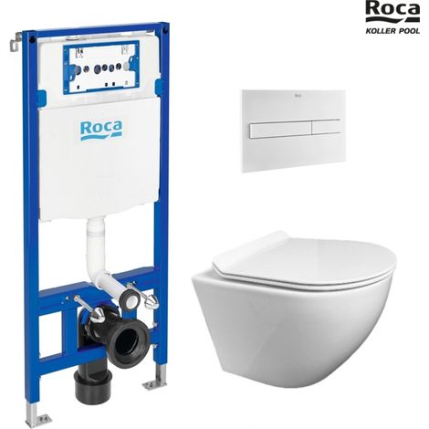 BASTIDOR ROCA DUPLO PACK CISTERNA EMPOTRADA Y PULSADOR PL7 BLANCO MATE CON WC SUSPENDIDO KP ROUND SMART Blanco Tapa Fina