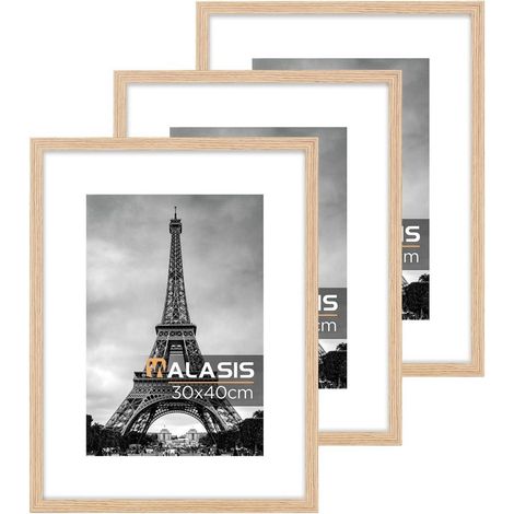Bilderrahmen 30x40 Holz 3er Set Passepartout Acrylglas Natur 30x40 (1/5)