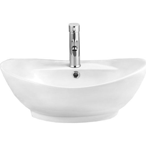 Lavabo cerámico sobre encimera, 59x40x20 cm, Blanco