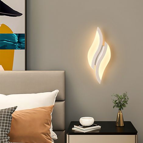Applique Murale Intérieure, Applique LED Murale 10W, 3000K Blanc Chaud Lampe de Chevet Murale Blanc Feuille, Appliques Moderne Acrylique pour Chambre, Salon, Couloir, Escalier [Classe énergétique E] (1/5)