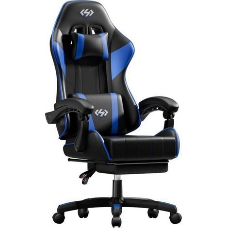 EcoFurnix, ergonomic office chair, with headrest, adjustable backrest - lumbar support - footrest, Black and Blue (1/5)