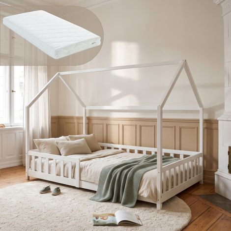 Hausbett Hesel mit Matratze und Rausfallschutz 120x200 cm Weiß [en.casa] (1/5)