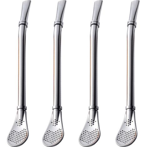 Lot de 4 Cuillères à Paille en Acier Inoxydable - Courtes, pour Siroter, Remuer et Filtrer (1/5)