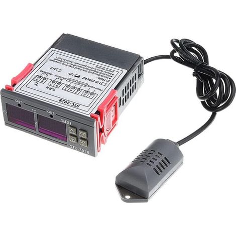 STC-3028 Temperatur- und Feuchtigkeitsregler, 2 Relais, Doppelanzeige, 1 m Sonde, für Inkubator/Zucht (1/5)