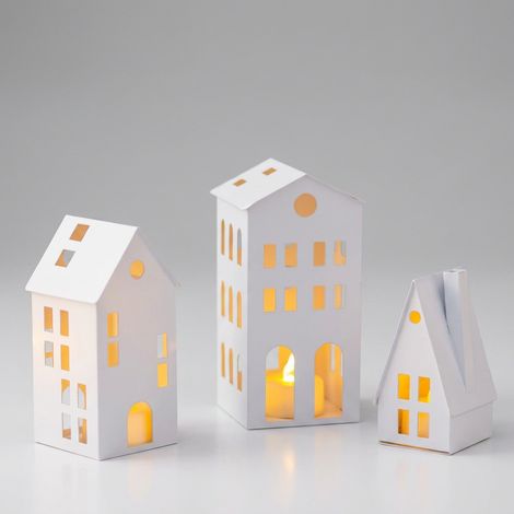 Lanternine LED metallo casette decorative, set 3 pezzi bianche (1/5)