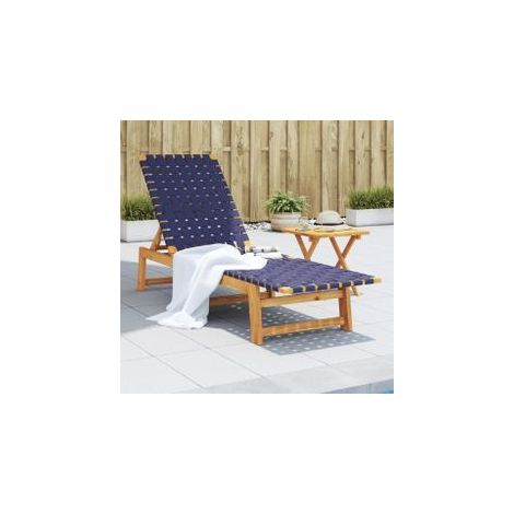 Chaises longues bleu foncé bois d'acacia solide et tissu (1/5)