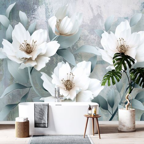 Papier peint panoramique - Fleurs Effet 3D - 130 cm x 81 cm (1/4)