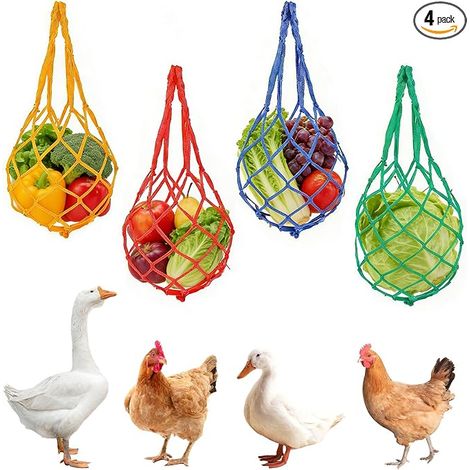 Chicken Mesh Hanging Bag Chicken Feed Mesh Bag Vegetable Hanging Net Bags with Hook for Chicken Coop, Bird Cage, Picking Activity (1/5)