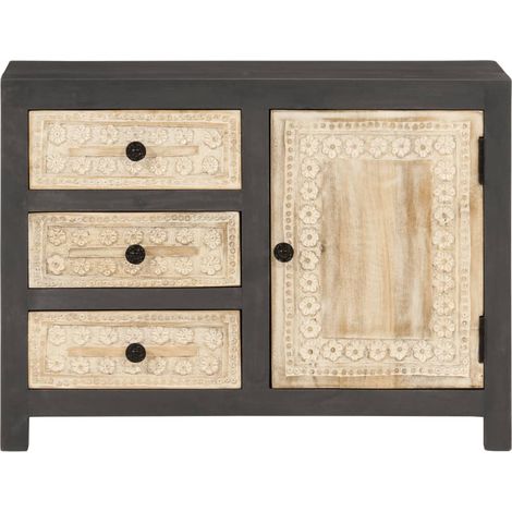 vidaXL Credenza Bianco e Grigio 75x35x55 cm in Legno Massello di Mango (1/5)