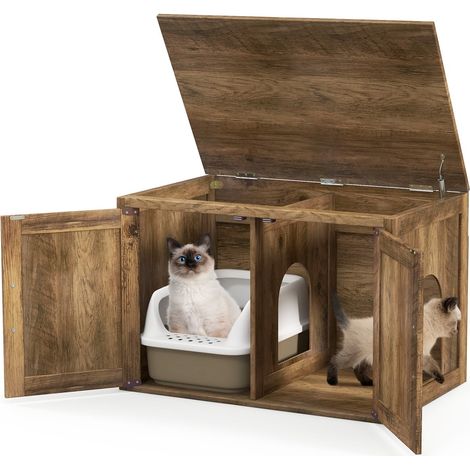 Armario para caja de arena para gatos con puertas dobles, acabado roble