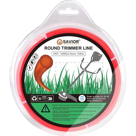 Fil de Debroussailleuse 2,4mmx100m Bobine Fil Coupe Bordure 2.4mm Renforce Strimmer Cord pour Jardinage Pelouse Mauvaises Herbes (2,4 mm x 100m, Rund) (1/5)