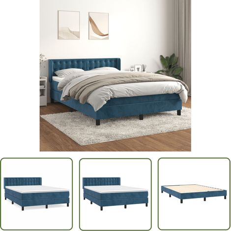 The Living Store Boxspringbett mit Matratze Dunkelblau 140x200 cm Samt - Samtbett - Boxspringbett - Doppelbett - Betten Günstig Kaufen - Luxusbett (1/5)