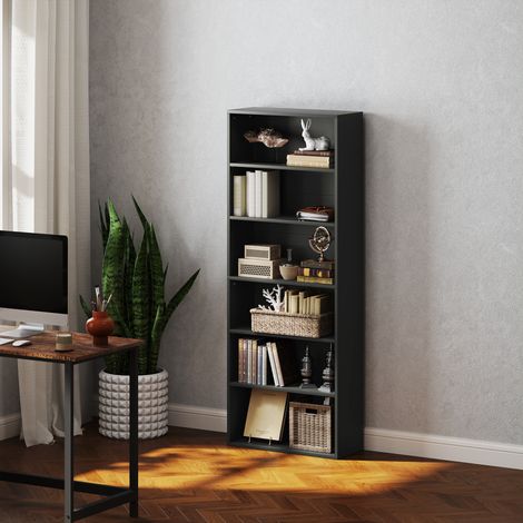 Libreria a 6 ripiani con ripiani regolabili per soggiorno, camera da letto, ufficio, 60x24x158,5 cm, nera