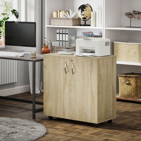 Archivador con cerradura, armario de oficina con 2 puertas y 2 estantes, armario de almacenamiento multiusos con tirador de aleación de aluminio, para oficina en casa, 80x40x80 cm, roble.