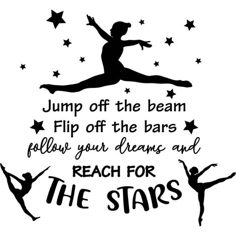 Stickers Muraux Citation de Gymnastique Décoration de Chambre à Coucher en Vinyle pour Fille Jump Off The Beam Flip Off The Bars Follow Your Dreams And Reach For The Stars Gymnast Wall Decal (1/5)