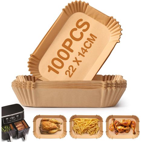 Papier cuisson pour air fryer 22x14 cm – Lot de 100 feuilles antiadhésives – Résistant à l'huile et à l'eau – Pour cuisson au four et micro-ondes - 100Pcs (1/5)