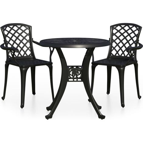Ensemble Table et Chaises de jardin 3 pcs Ensemble de bistro Aluminium coulé Noir 14081 (1/5)