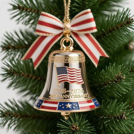 Cloche Décorative - Cloche Métallique 3D avec Gravure Anniversaire 1776–2026 - Pour Arbre de Noël Porte d'Entrée Décoration Festive - Lot de 1 (1/4)