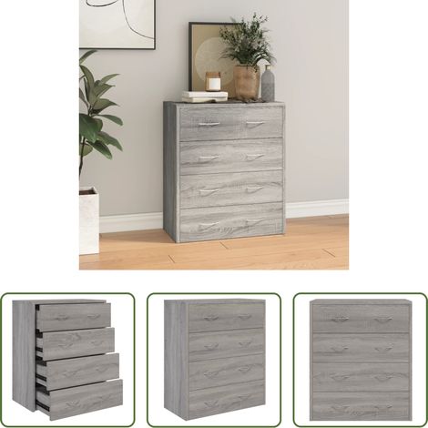 vidaXL Holz - Kommode mit 4 Schubladen 60x30,5x71 cm Grau Sonoma (1/5)