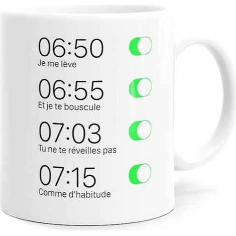 Mug - le Sourire - Réveil Matin - Céramique - Blanc - Design Contemporain (1/4)