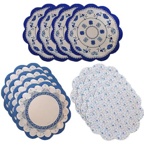 Lot de 12 assiettes à gâteaux décoratives en porcelaine bleue et blanche, en forme de fleur, de style chinois, pour apéritifs et réceptions de mariage.-1818cm