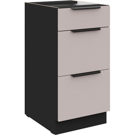 Küchen Unterschrank 40 cm Küche ARONA Kaschmir beige matt + Schwarz matt Soft-Close Küchenzeile Küchenblock (1/5)