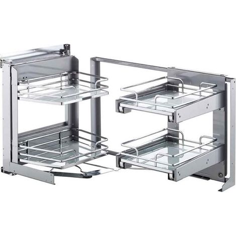 Ferrure d'angle smart corner extractible - Décor corbeille : Blanc / Fil chromé - Matériau : Mélaminé / Acier - Sens : Droit - Version : Fil plat - VIBO