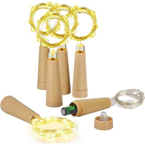 QAZQA Lot de 6 lampes à bouteille avec bouchon en liège 2 m 20 LED Fil de cuivre Guirlande lumineuse pour bricolage, mariage, Halloween, Noël, vacances, fête, jardin, décoration - Blanc chaud (1/5)