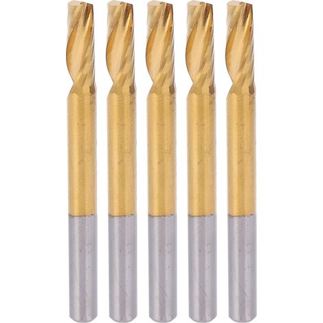 Fraises hélicoïdales à une seule lèvre 5 pièces, revêtement titane, métrique 4x12x45mm, acier rapide, coupe en spirale (1/5)