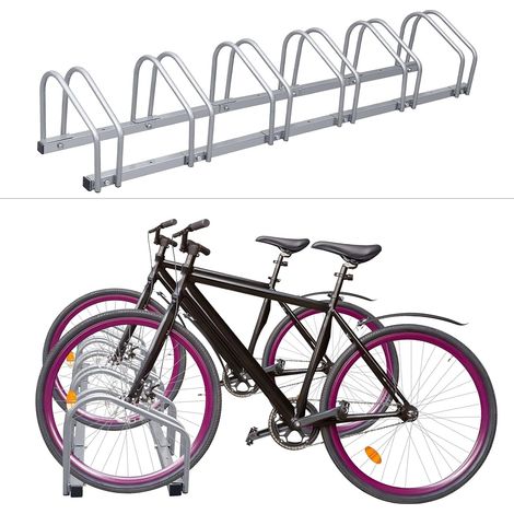 Râtelier vélos pour 3 vélos de 35 à 55 mm de largeur de pneus, montage au sol et au mur, argenté Dimensions (H x l x h) : 26 x 70,5 x 32 cm (1/5)