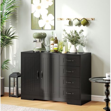 Aparador moderno 105x40x76 cm, con armario, estante regulable, protección antivuelco, madera, negro (1/5)
