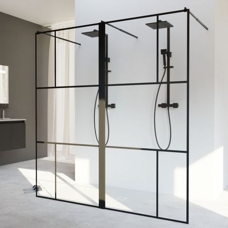 Cuisibane – Paroi de douche fixe en verre trempé 8mm – Hauteur 200 cm – Largeur 190 cm – Profilés alu noir mat – Système Stop Water étanche (1/3)